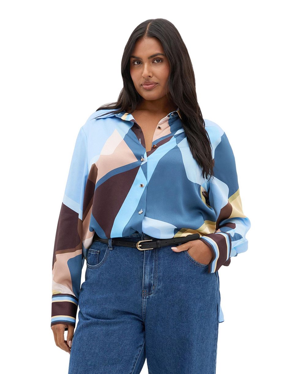 Женская рубашка CITY CHIC Plus Size Amaya с длинным рукавом, на пуговицах, с абстрактным принтом