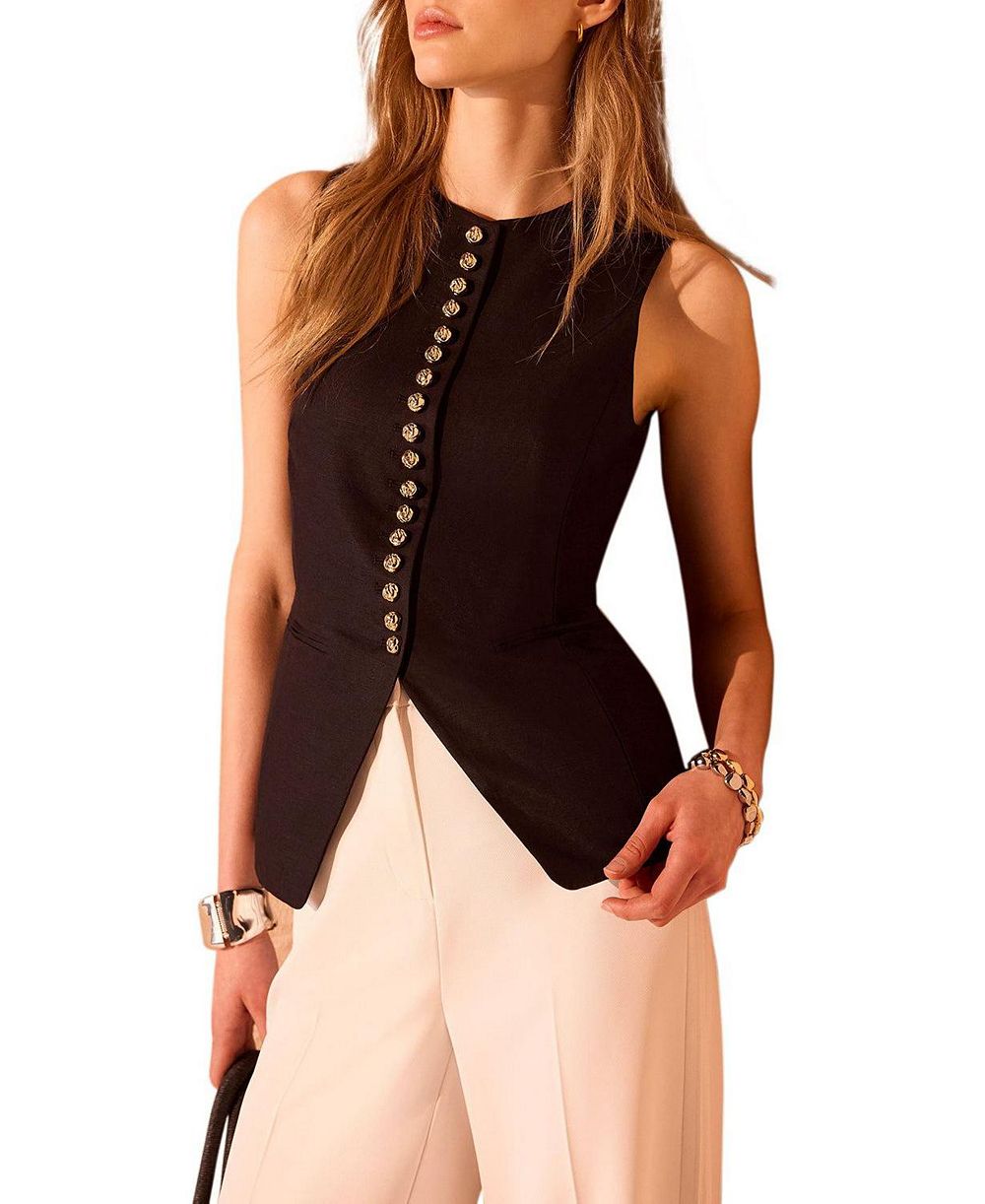 Mint Velvet Women's Sleeveless Crewneck Linen-Blend Vest