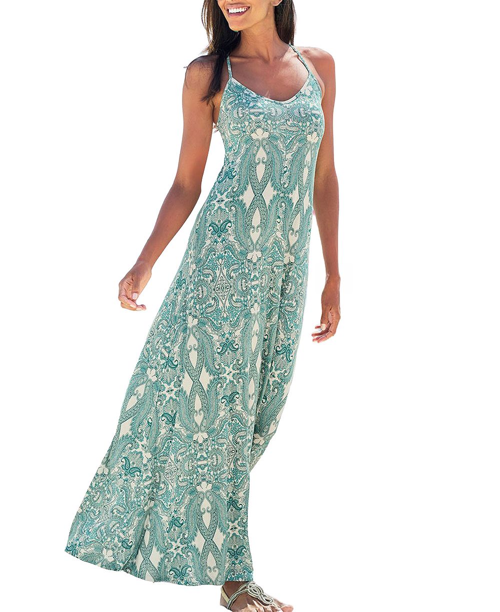 LASCANA Women's Viscose Printed Crossed Strap Scoop-Neck Maxi Dress
