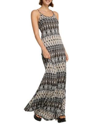 LASCANA Women's Viscose Printed Crossed Strap Scoop-Neck Maxi Dress
