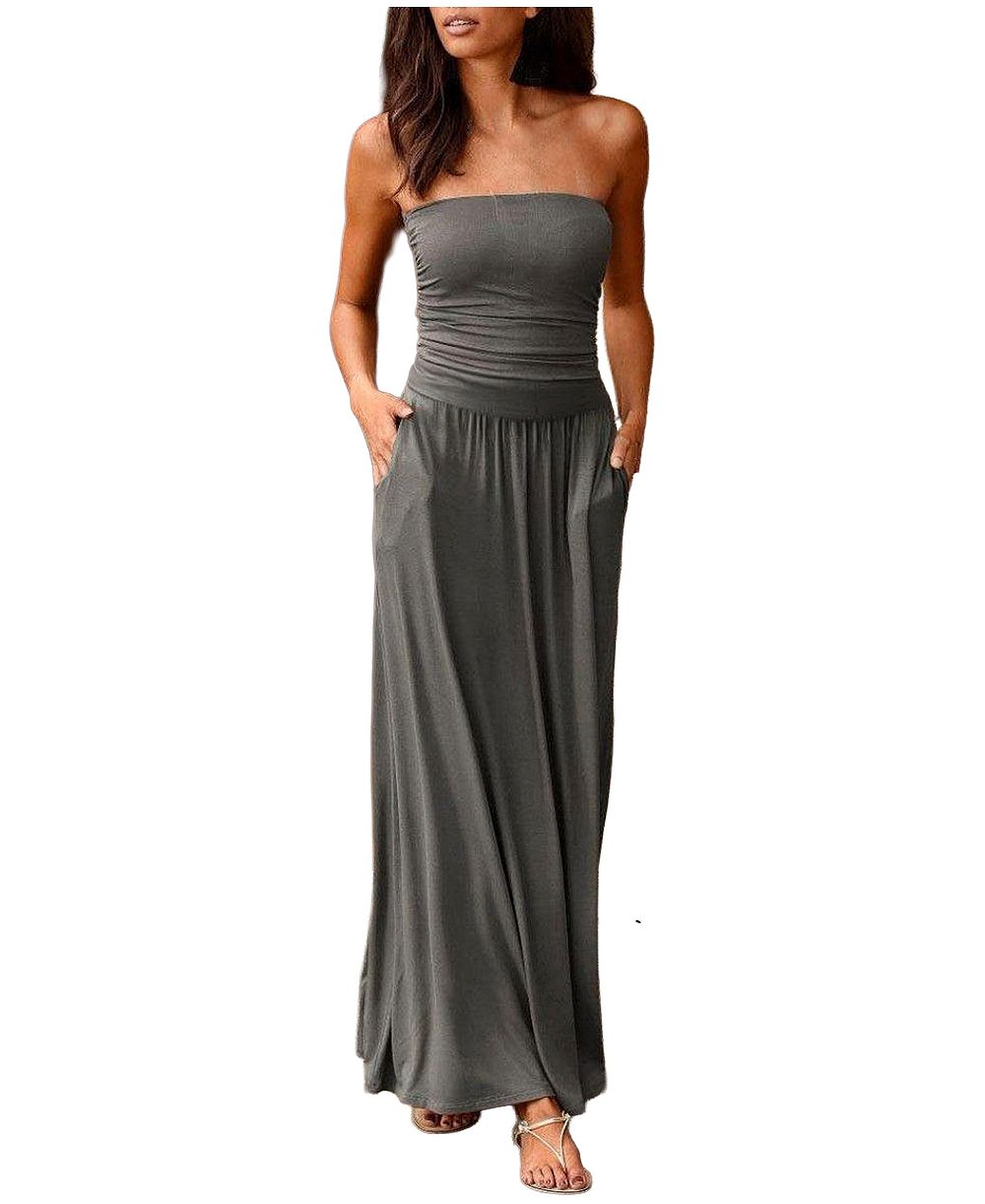LASCANA Women's Viscose Printed Strapless Column Bandeau Maxi Dress