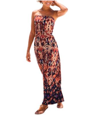LASCANA Women's Viscose Printed Strapless Column Bandeau Maxi Dress