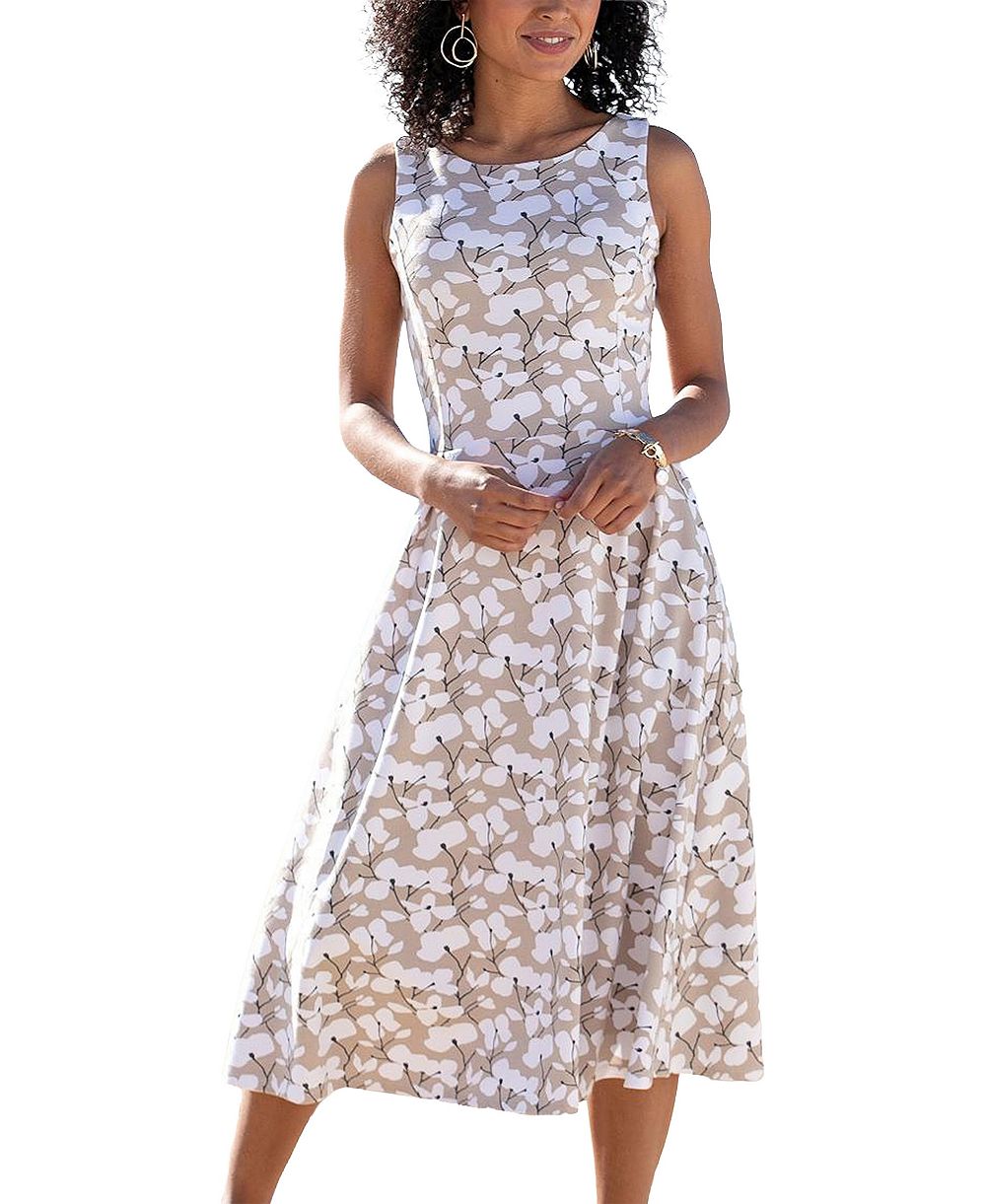 LASCANA Women's Viscose Printed Sleeveless A-Line Midi Dress