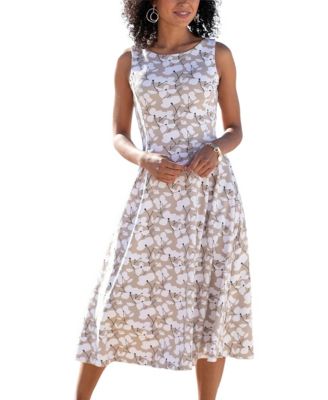 LASCANA Women's Viscose Printed Sleeveless A-Line Midi Dress