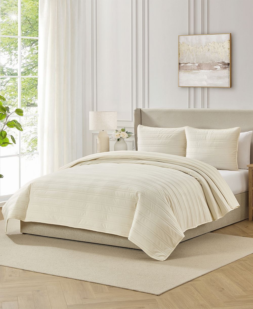 Комплект из 3 предметов одеяла Evergreen Ivy Pinsonic Stripe Solid Mink, размер King
