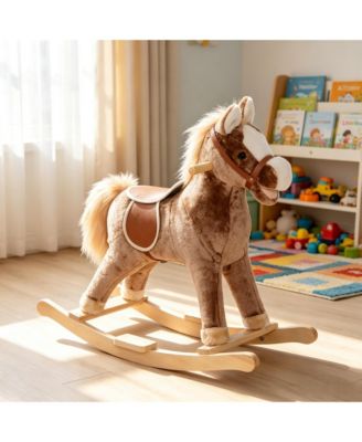 SEVORLEY Plush Animal Rocking Ride-On Toy with Safety Belt and Sound Effects, Ages 3+