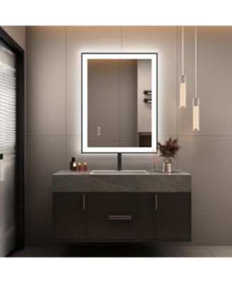 BUSDAYS 28 x 20 Inch LED Bathroom Mirror Front and Backlit Anti Fog 3 Colors Dimmable Tempered Glass Wall Mount