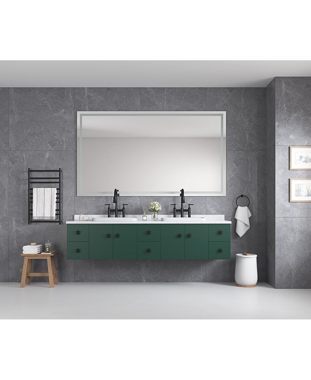 BUSDAYS 84 x 48 Inch LED Bathroom Mirror Front and Backlight Wall Mounted Anti Fog Memory 3 Colors Stepless Dimmable Vanity Mirror