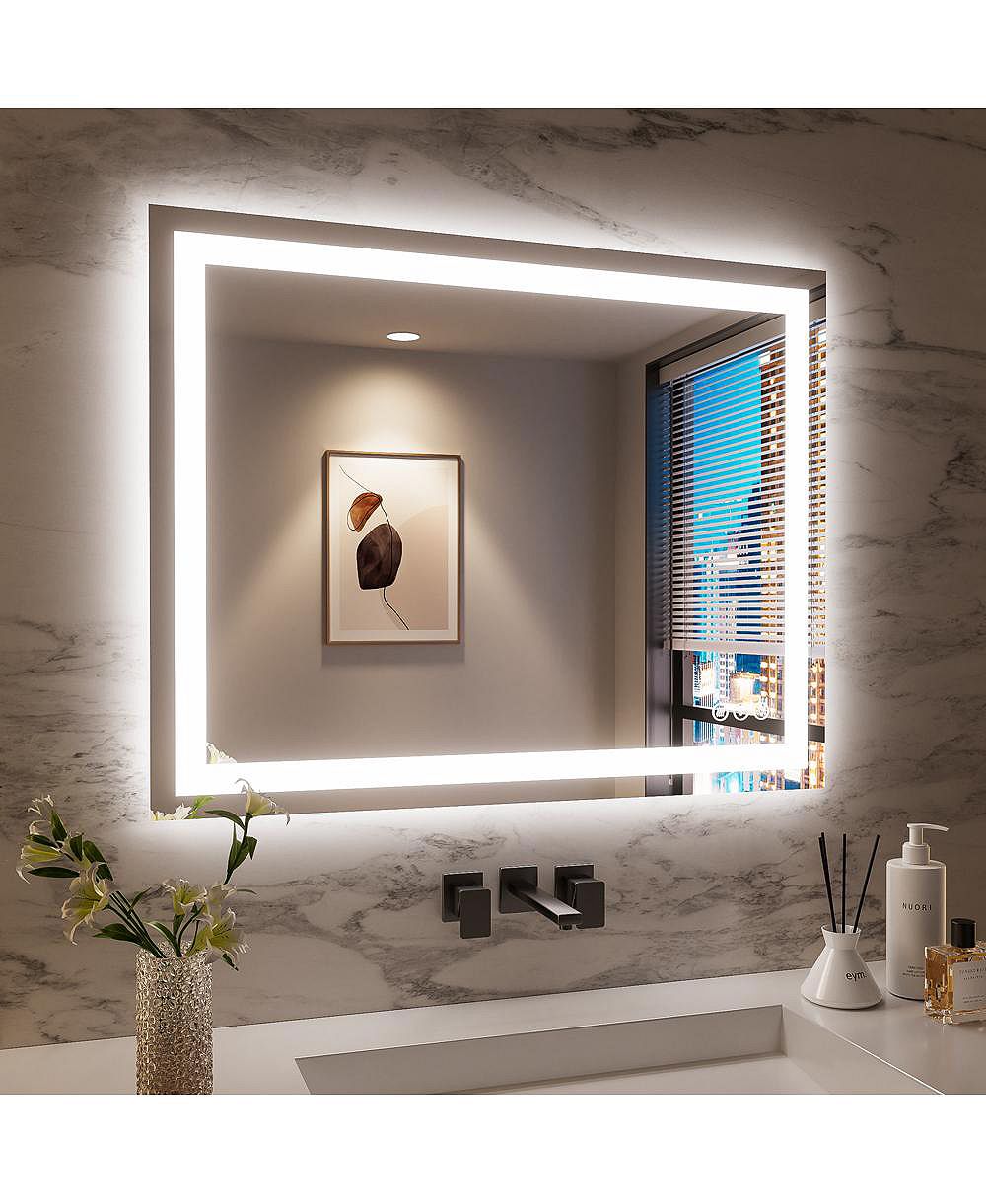BUSDAYS 48 x 32 Inch Frameless LED Bathroom Mirror Smart Mirror Wall Mounted Anti Fog Dimmable
