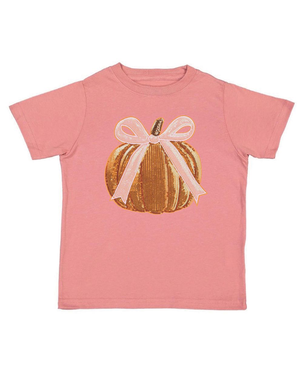 Sweet Wink Little Girls Coquette Pumpkin Sequin Patch Short Sleeve T-Shirt