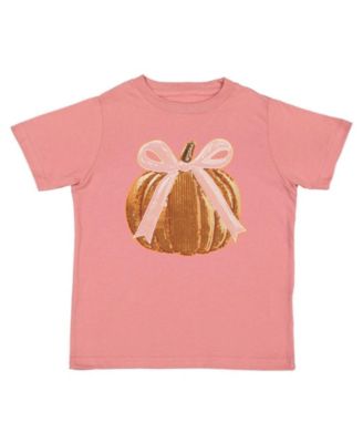 Sweet Wink Little Girls Coquette Pumpkin Sequin Patch Short Sleeve T-Shirt