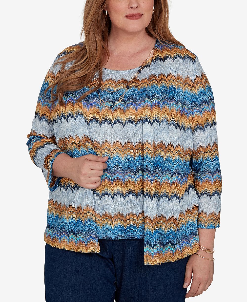 Alfred Dunner Plus Size трикотажный топ с рукавами 3/4 и круглым вырезом