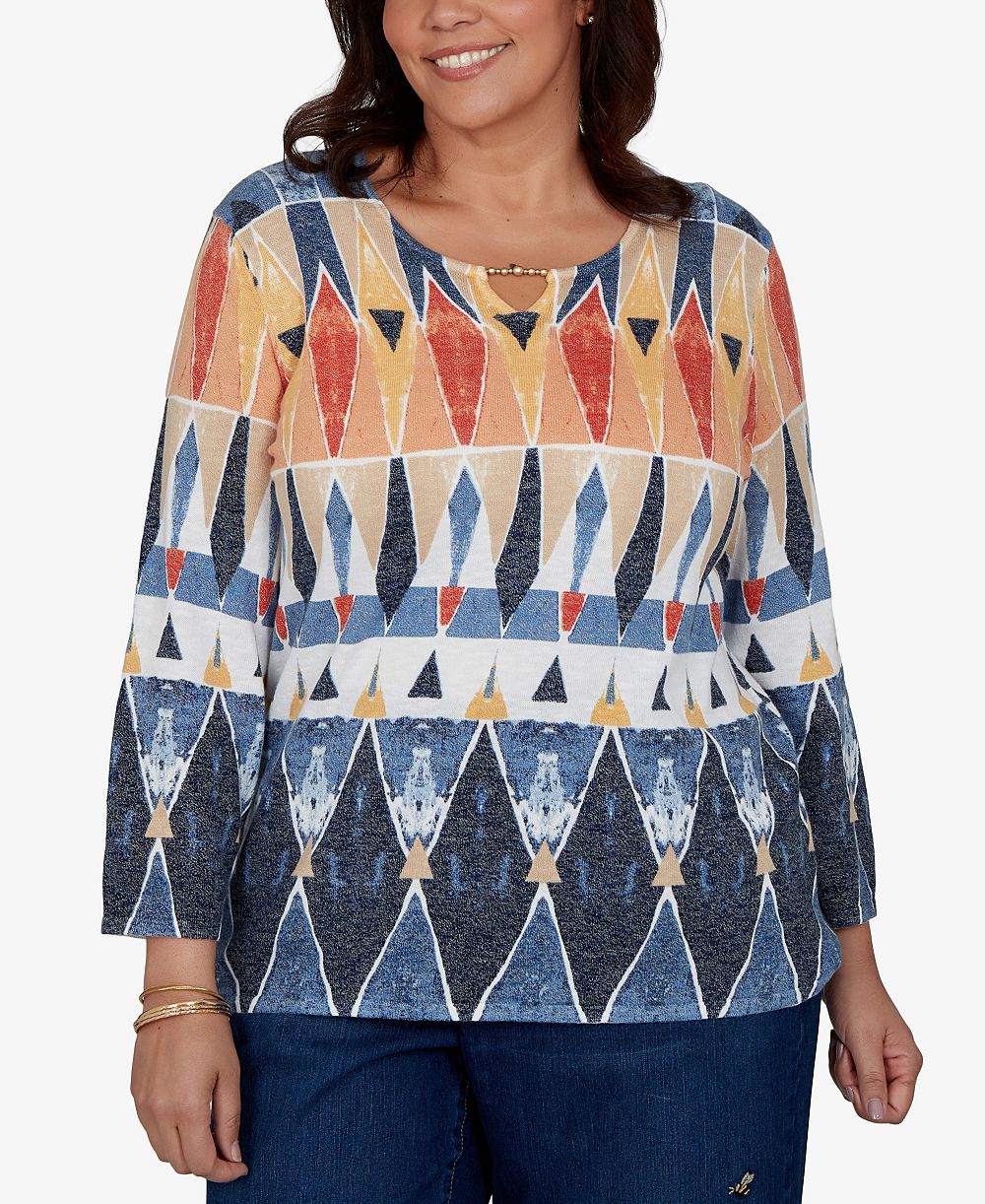 Alfred Dunner Plus Size джемпер с геометрическим принтом и рукавами 3/4