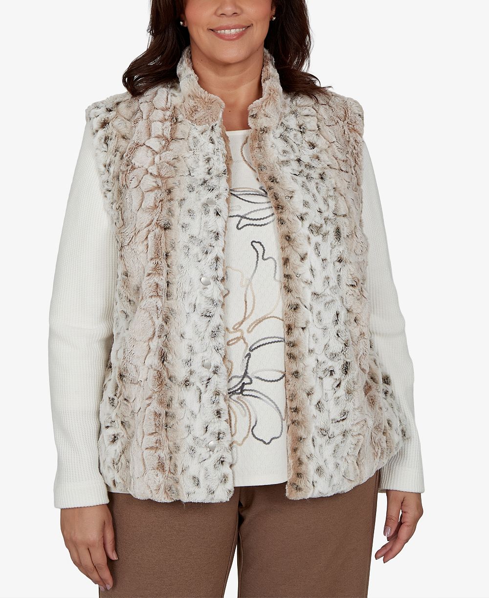 Alfred Dunner Plus Size куртка-тедди с анималистичным принтом и воротником-стойкой