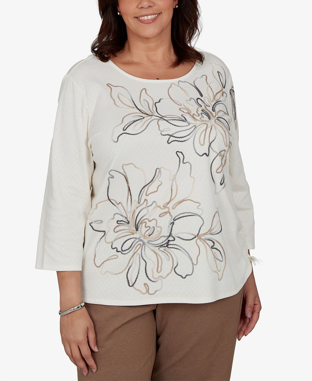 Alfred Dunner Plus Size топ с цветочным принтом и рукавом 3/4