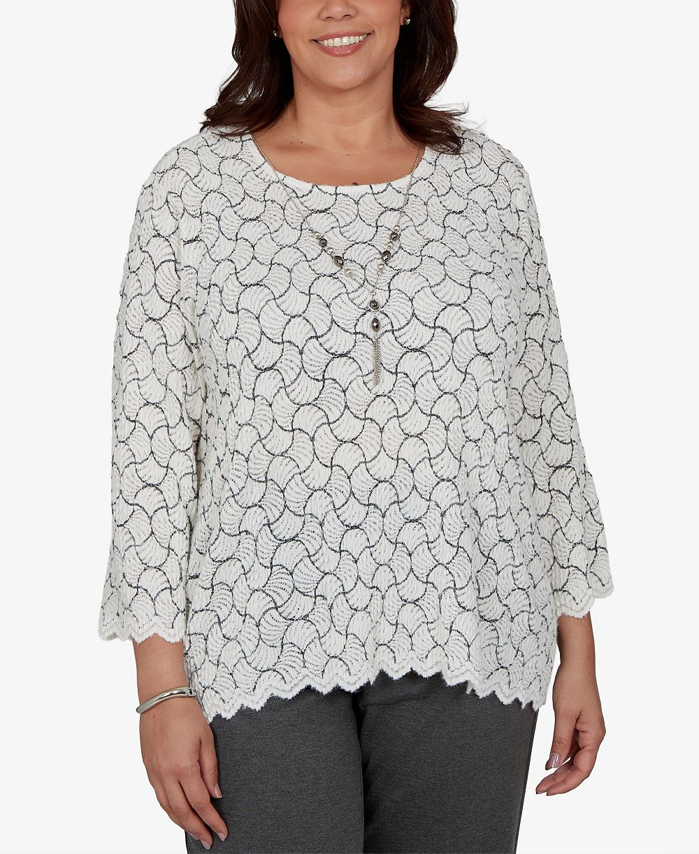 Женская блузка Alfred Dunner Plus Size Scoop Neck 3/4-Length Sleeves