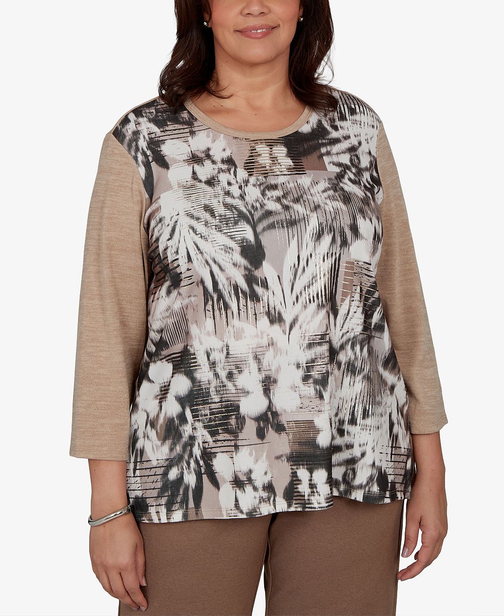 Футболка Alfred Dunner Plus Size с цветочным принтом и рукавом 3/4