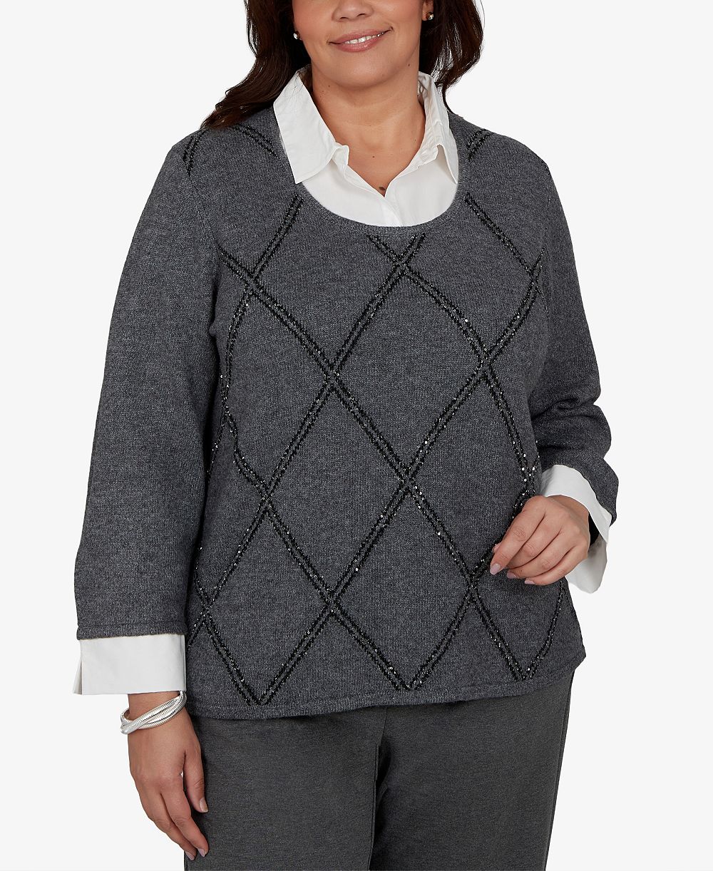 Свитер Alfred Dunner Plus Size с пайетками и рукавом 3/4