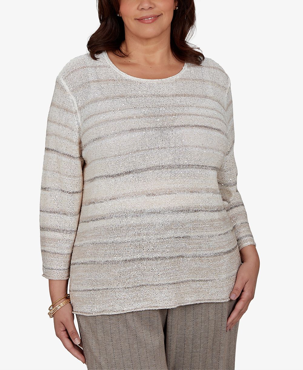 Свитер Plus Size Alfred Dunner Crew Neck 3/4-Sleeve Striped