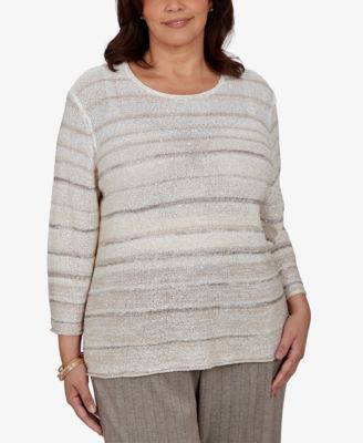 Свитер Plus Size Alfred Dunner Crew Neck 3/4-Sleeve Striped