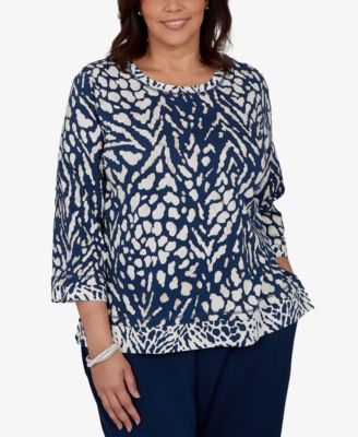 Женская футболка Alfred Dunner Plus Size 3/4-Sleeve Cotton-Blend с карманами