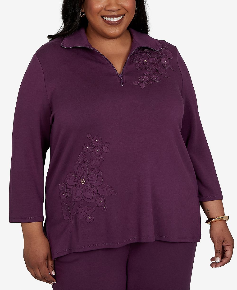 Alfred Dunner Plus Size туника с рукавом 3/4 и застежкой на молнию