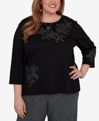 Alfred Dunner Plus Size Floral Scoop Neck 3/4-Sleeve Knit Top