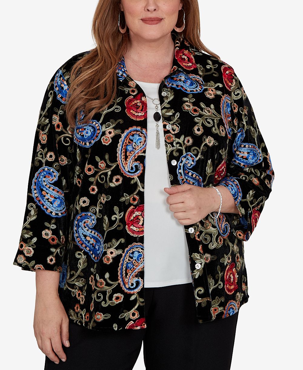 Alfred Dunner Plus Size бархатный топ с воротником и рукавами 3/4