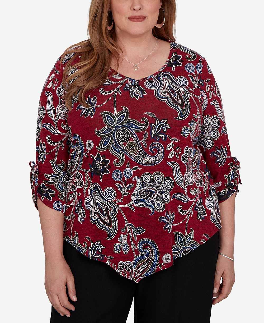 Блузка Alfred Dunner Plus Size с V-образным вырезом и рукавом 3/4