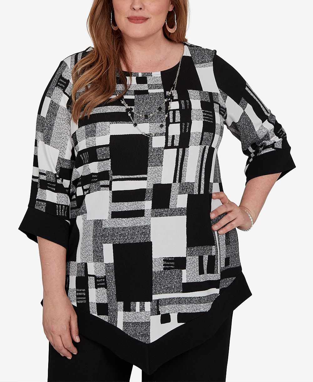 Alfred Dunner Plus Size туника с круглым вырезом и рукавом 3/4