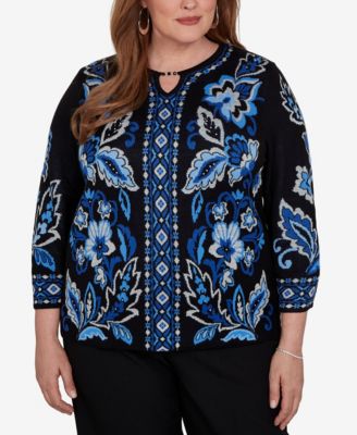 Alfred Dunner Plus Size свитер с вырезом с отверстием и рукавом 3/4
