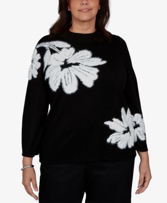 Alfred Dunner Plus Size свитер с цветочным принтом и рукавом 3/4