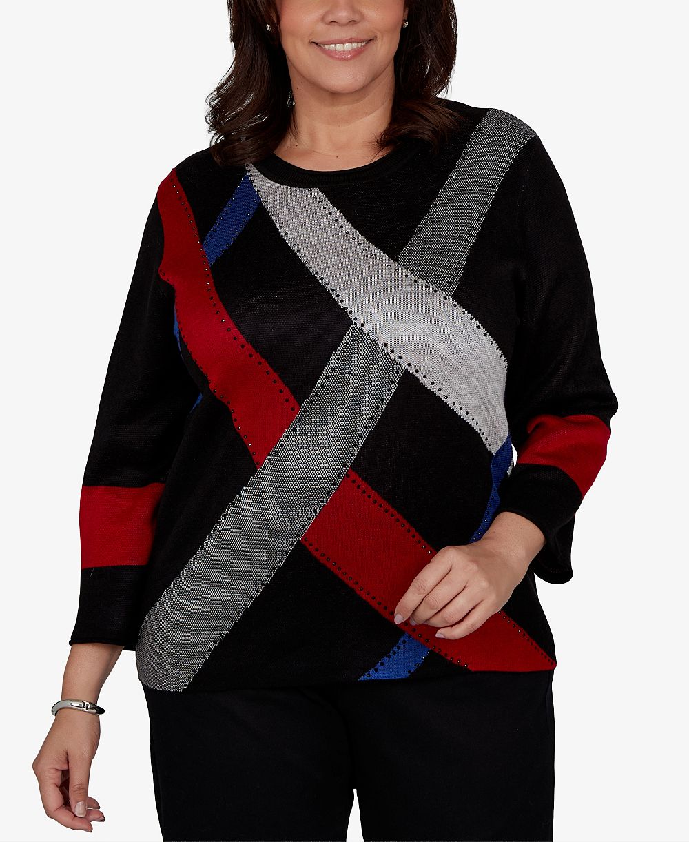 Alfred Dunner Plus Size Colorblocked 3/4-Sleeve Pullover Sweater