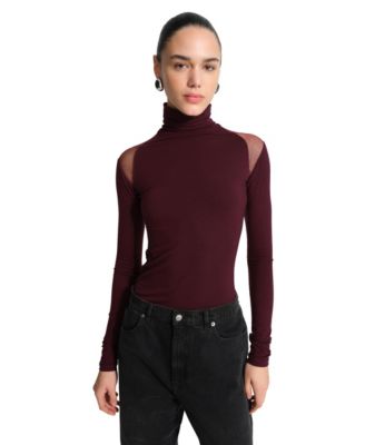 Marcella Women's Maria Turtleneck Long-Sleeve Asymmetrical-Mesh Top