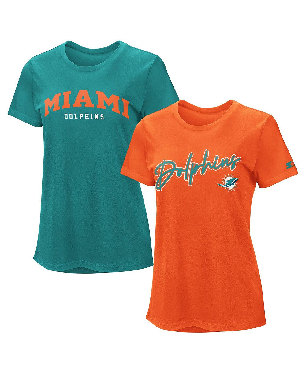Женская футболка Starter из двух предметов цвета аква/оранжевый с логотипом Miami Dolphins