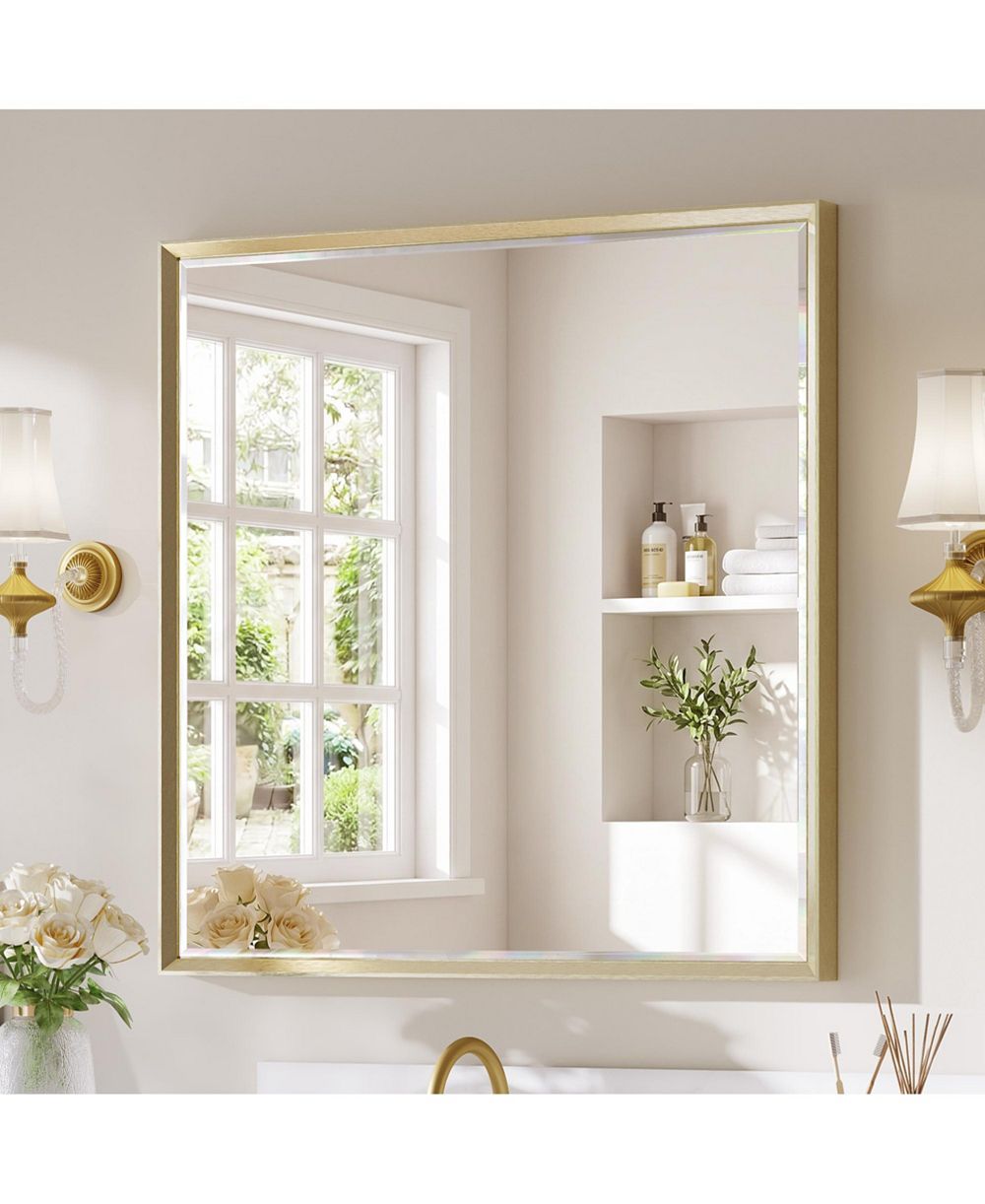 Sonkuki Bathroom Mirror for Over Sink with Anti-Rust Frame, Aluminum Double Beveled Frame and Tempered Glass Wall Mirror for Restroom, Farmhouse