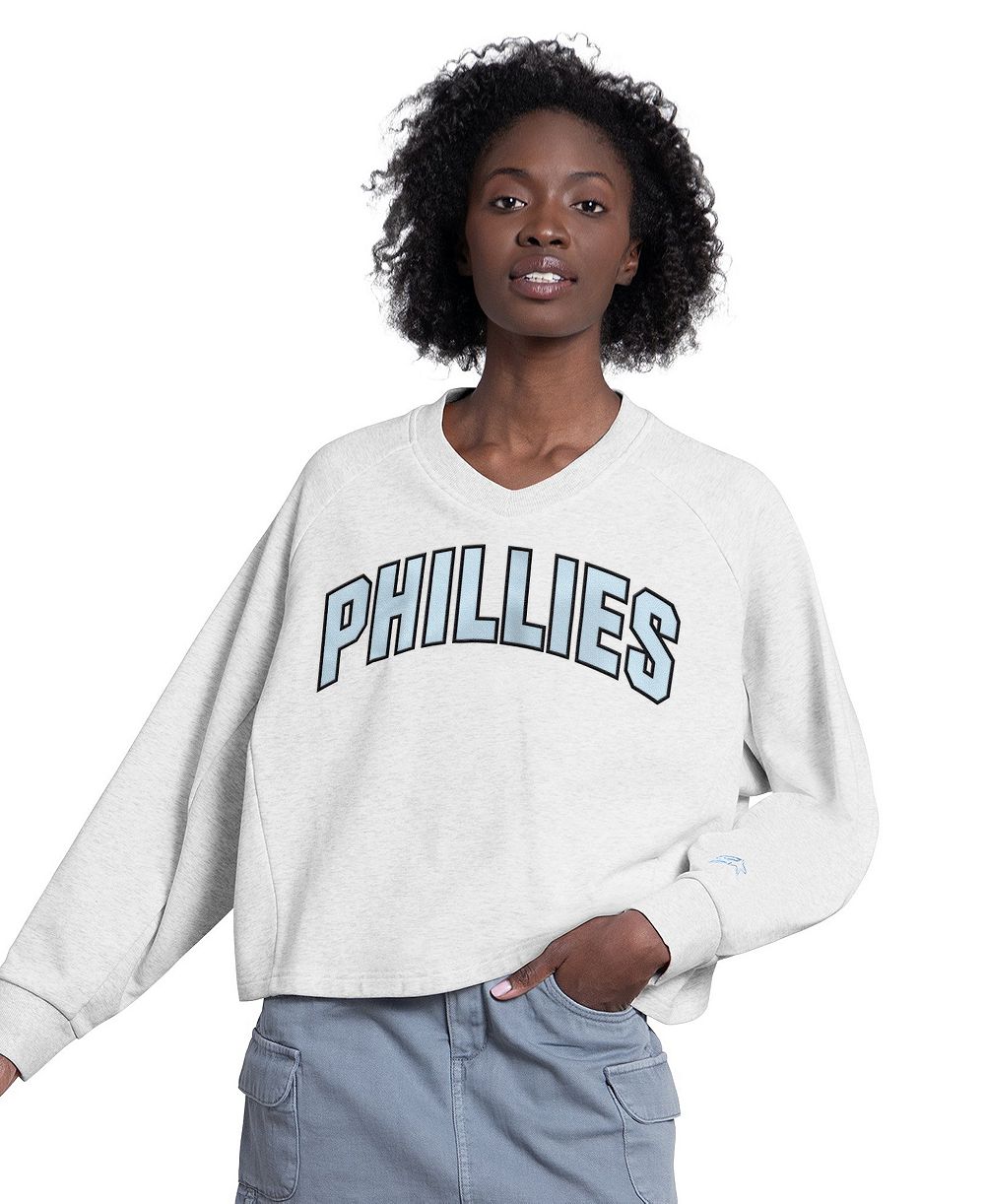 Starter женский укороченный свитшот с V-образным вырезом Gray Philadelphia Phillies