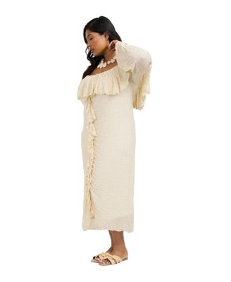 FASHION-SZN Curve Plus Size Ruffle Long Sleeve Bardot Dress