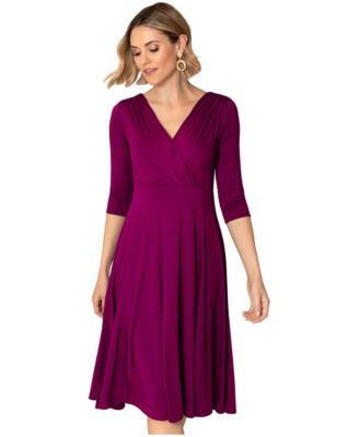 Alie Street London Women's Annie Fit-and-Flare V-Neck 3/4 Sleeve Midi Dress