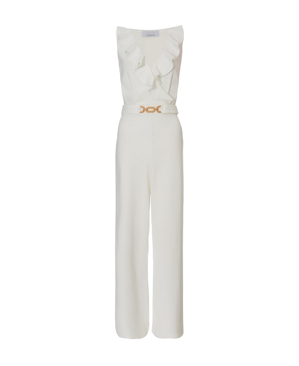QUIZ Women's Scuba Crepe Frill Buckle Dress - White