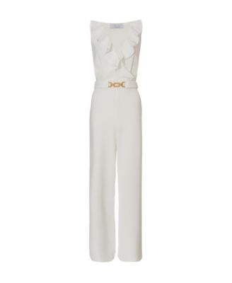 QUIZ Women's Scuba Crepe Frill Buckle Dress - White