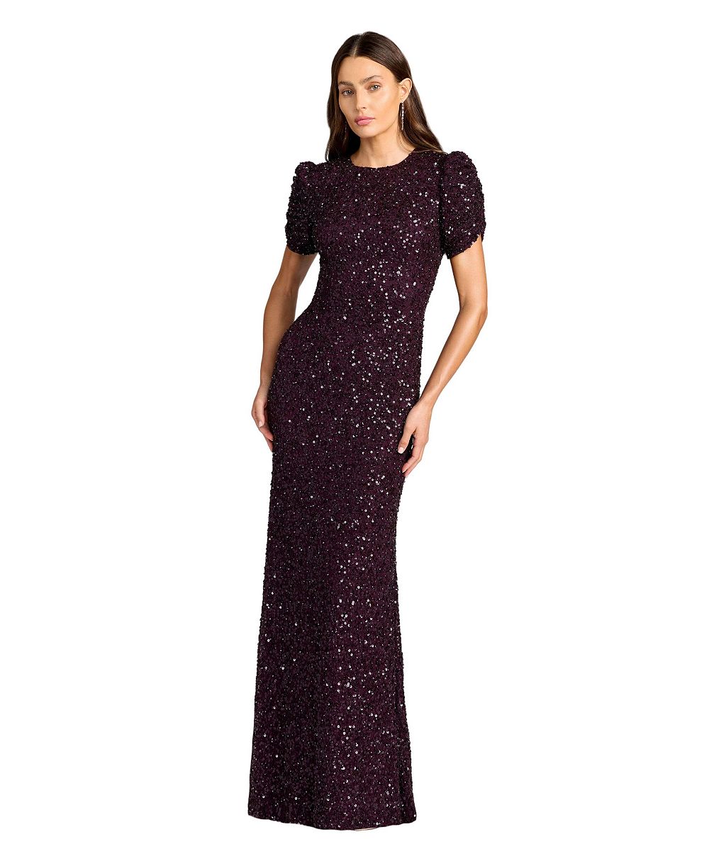Женское короткое платье Mac Duggal с высоким воротом, пайетками и коротким рукавом