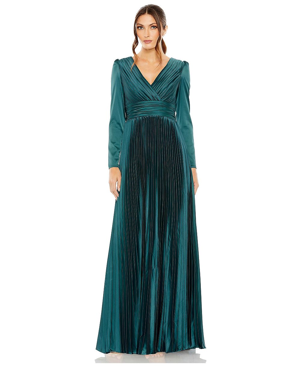 Женское длинное платье Mac Duggal A-Line со сборками и длинным рукавом