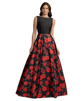 Mac Duggal Женское вечернее платье-баллон Petite с цветочным принтом, микадо и открытой спиной