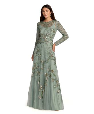 Mac Duggal Женское длинное платье А-силуэта с длинным рукавом и декором