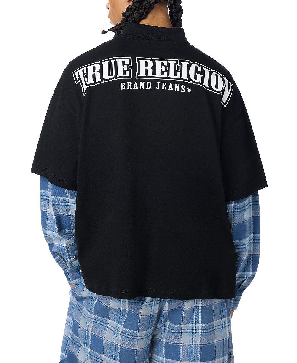 Мужская поло-рубашка True Religion с флисовыми рукавами и концепцией Two-For-One