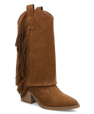 MIA Women's Cordell Fringe Pointed Toe Block Heel Boots