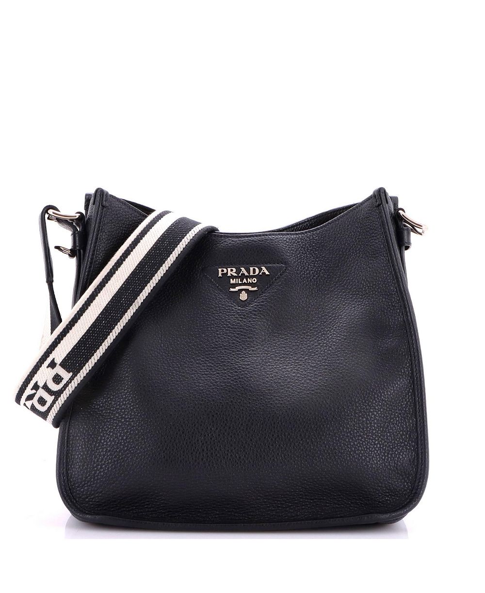 Prada б/у кожаная сумка хобо со средним логотипом на ремешке