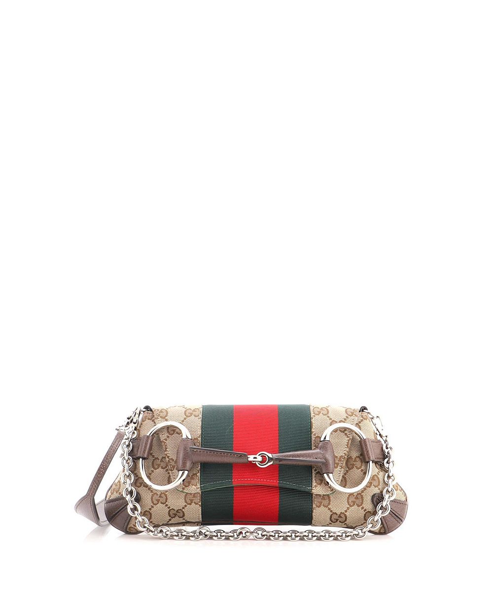 Женская сумка Gucci Small Horsebit NM Web Chain Clutch GG Canvas Pre-Owned