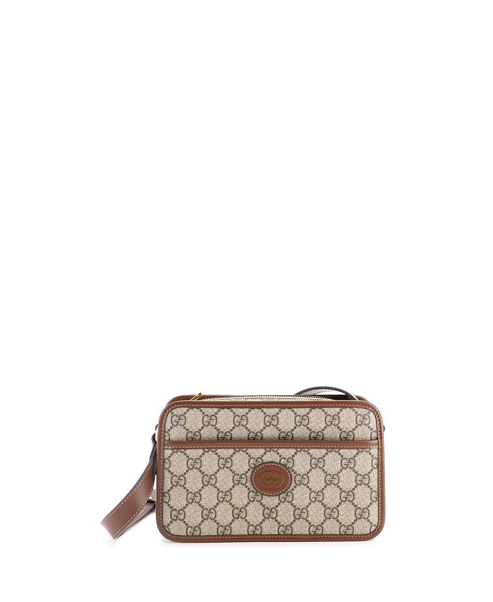 Б/у Gucci мини-сумка камера Interlocking G Patch из полотна GG